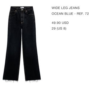 Zara Wide Leg Jeans - Ocean Blue - Size 29